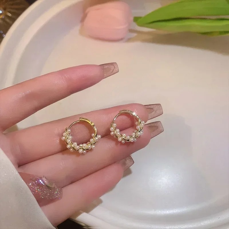 French Imitation Pearl Hoop Earrings