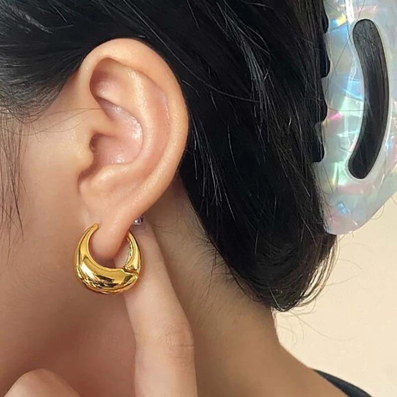 New Gold Color Round Chunky Clip-On Earrings for Women