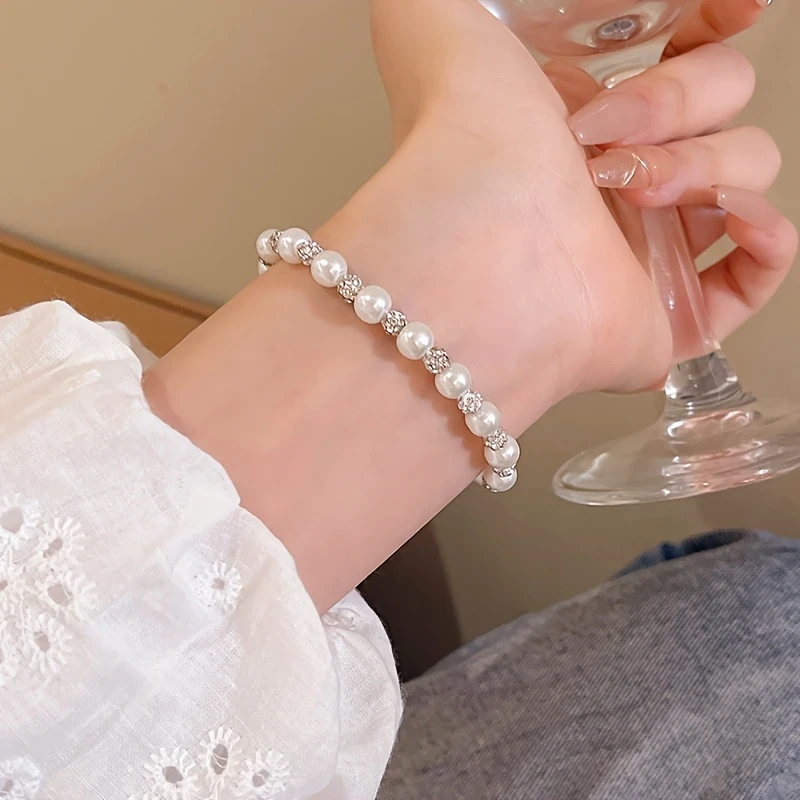 1pc S925 Pearl Necklace & Bracelet Set Elegant Vintage Style 925 Sterling Silver with Cubic Zirconia Accents | Lightweight 6.85g | Perfect Mothers Day Gift NZ