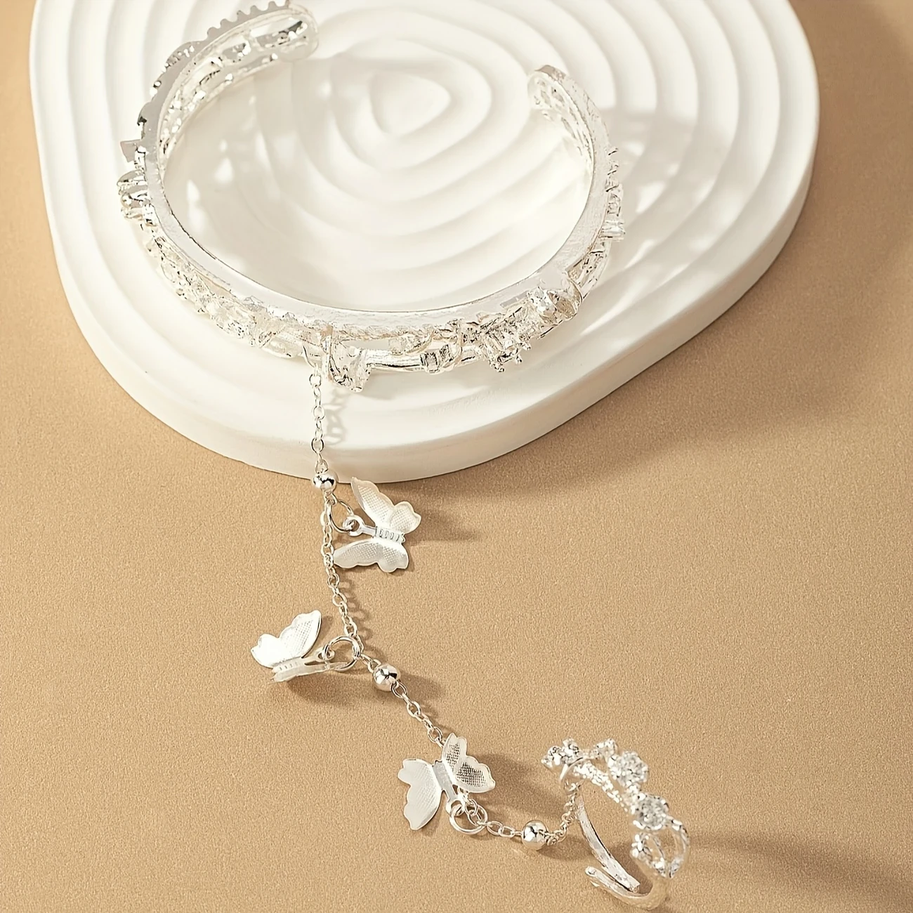 Vintage Butterfly & Plum Stainless Steel Bracelet & Ring Set  Multifunctional Womens Cute Style Jewellery | Perfect Gift for Mardi Gras & All Seasons NZ