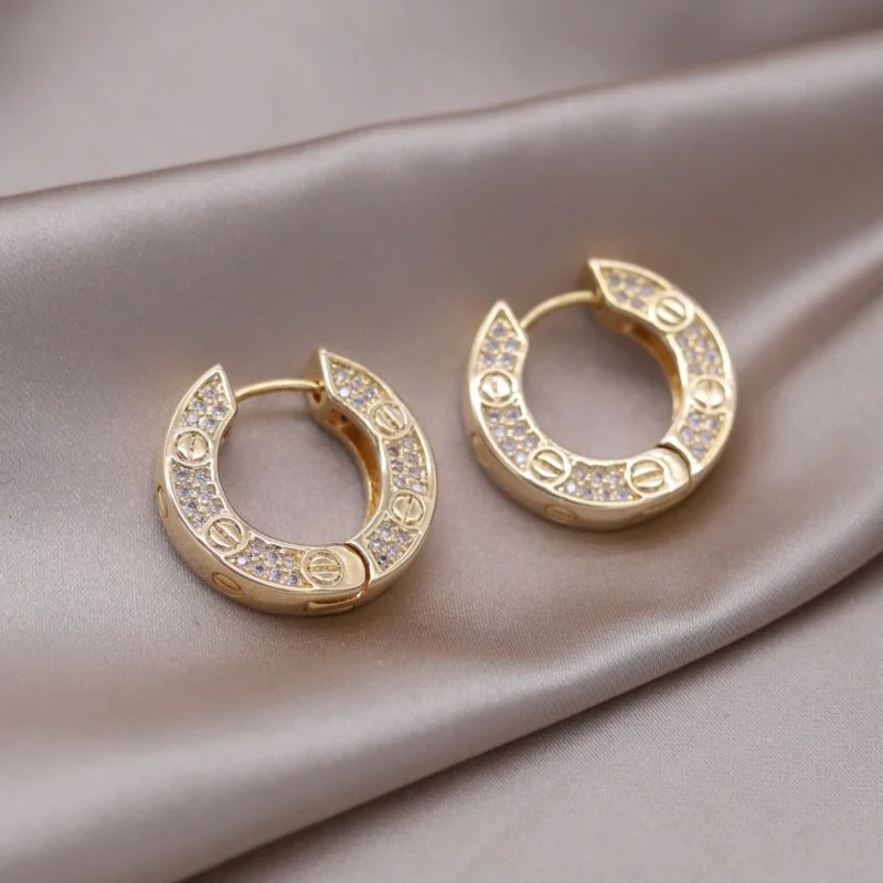 South Korea New Design Fashion Jewelry 18K Gold Plated Round Zircon Earrings