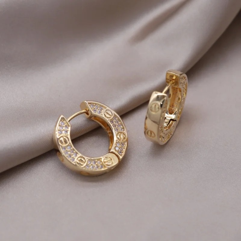 South Korea New Design Fashion Jewelry 18K Gold Plated Round Zircon Earrings