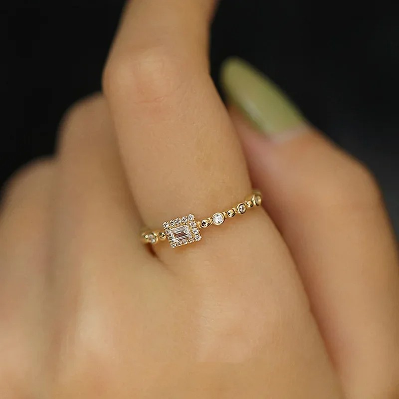 Huitan Dainty Shiny Rectangle Rings