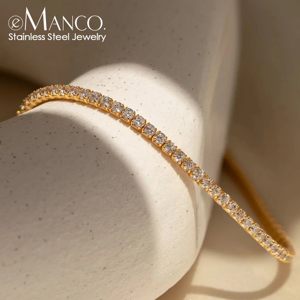 eManco Stainless Steel Women's Zirconia Tennis Bracelet