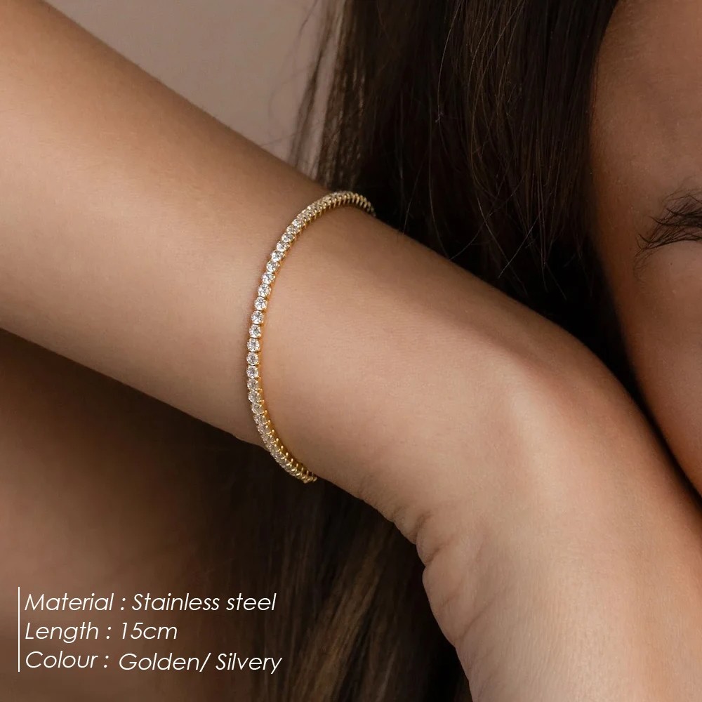 eManco Stainless Steel Women's Zirconia Tennis Bracelet