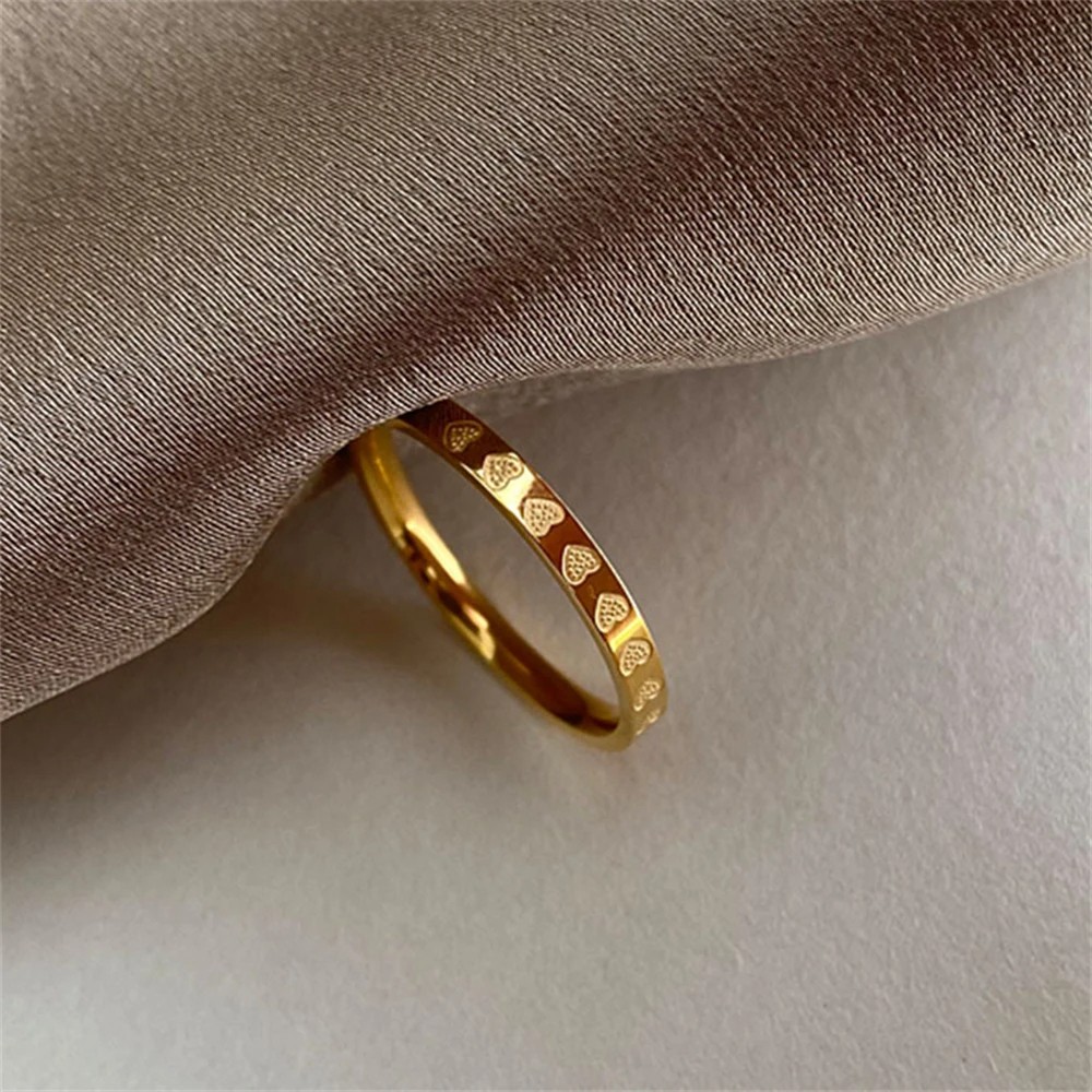 Golden Stainless Steel 2mm Heart Rings for Women