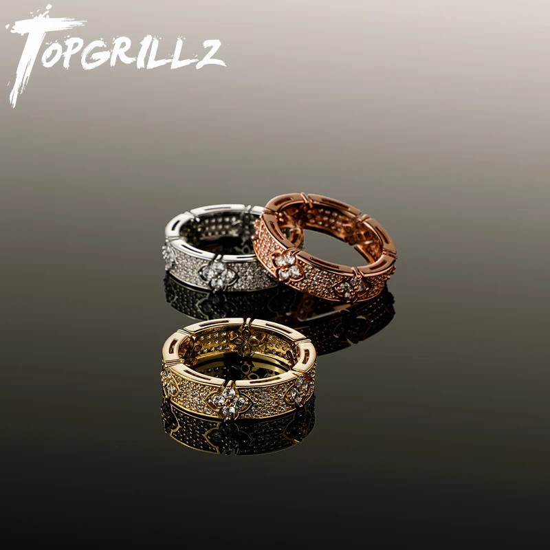 TOPGRILLZ 6MM Iced Out Four Leaf Flower Ring