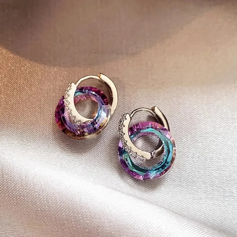 Fashion Design Artificial Fantasy Crystal Circle Ring Buckle Pendant Earrings for Women