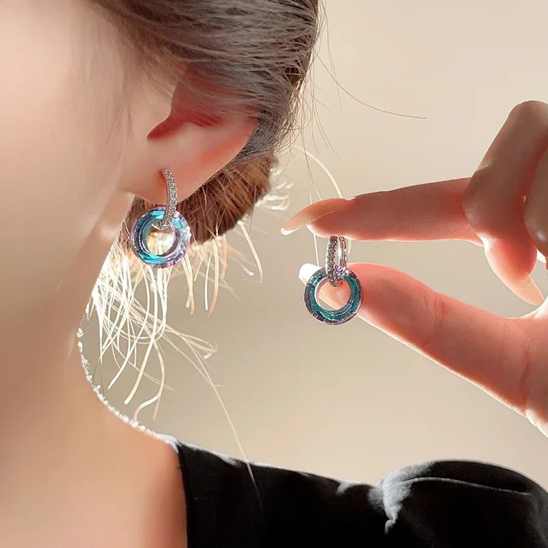 Fashion Design Artificial Fantasy Crystal Circle Ring Buckle Pendant Earrings for Women