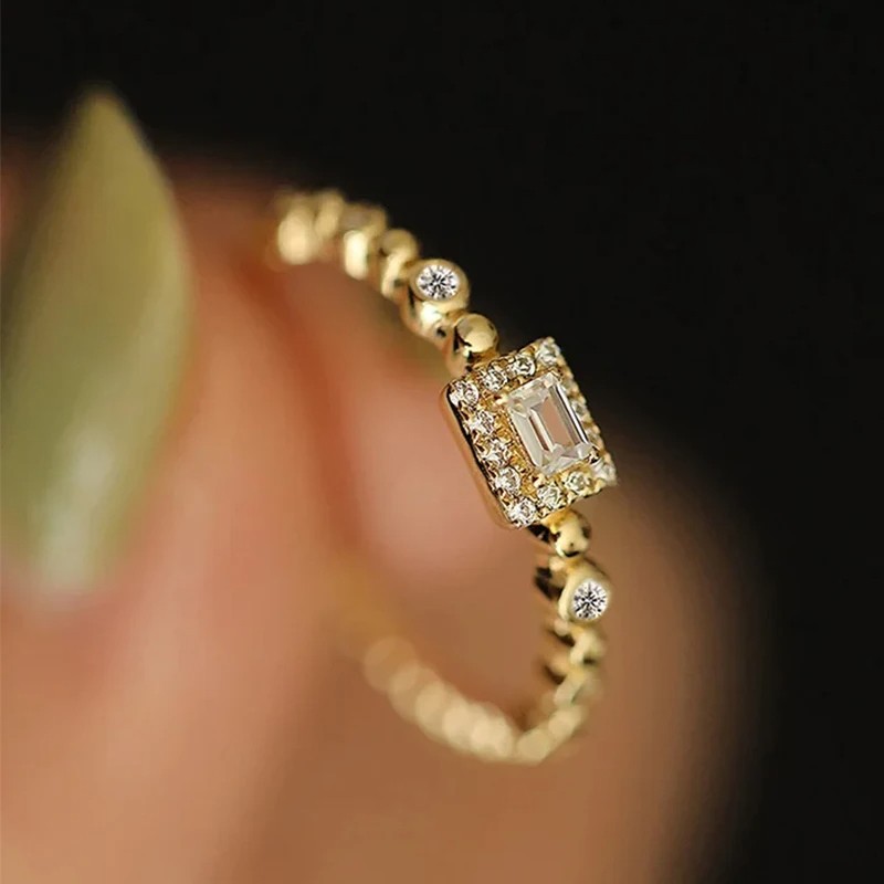 Huitan Dainty Shiny Rectangle Rings for Women