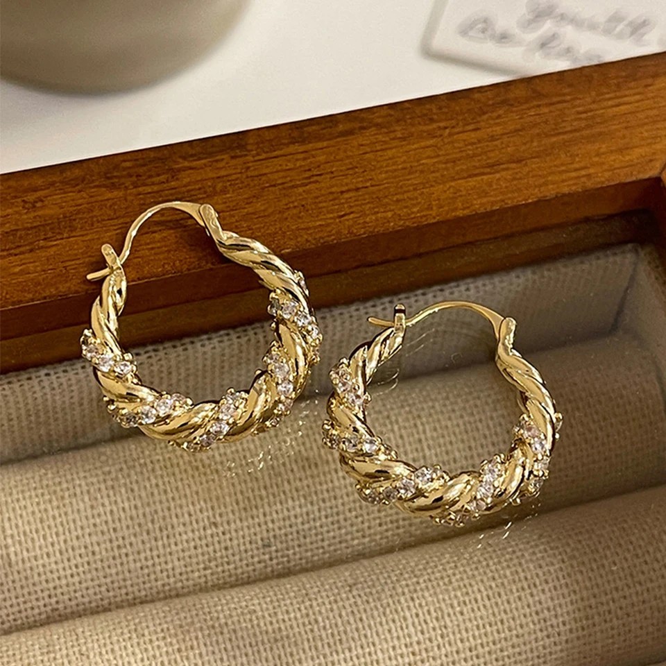 ZAKOL New Unique Shiny Zircon Winding Hoop Earrings