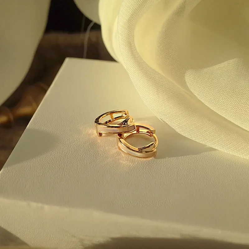 Trendy 14K Real Gold Fritillaria Shell Hoop Earrings for Women