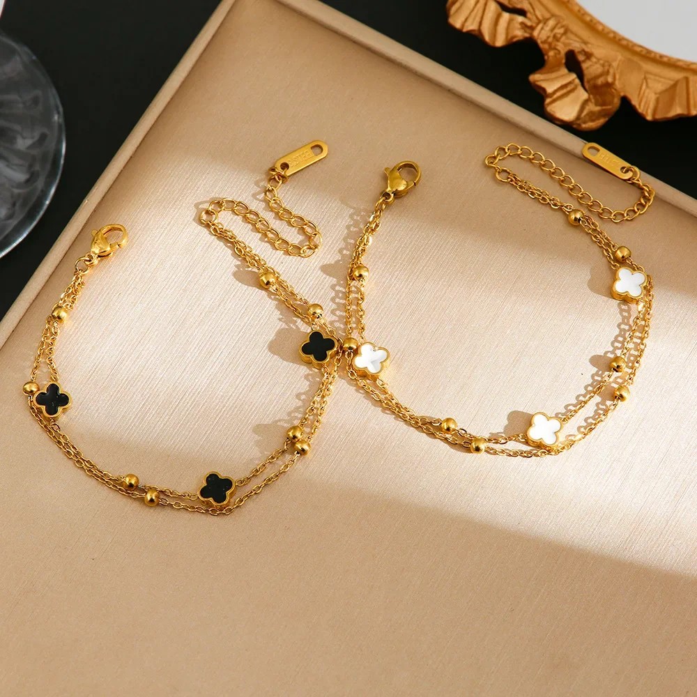 Korean Minimalist Mini Double-Sided Four-Leaf Titanium Steel Bracelet