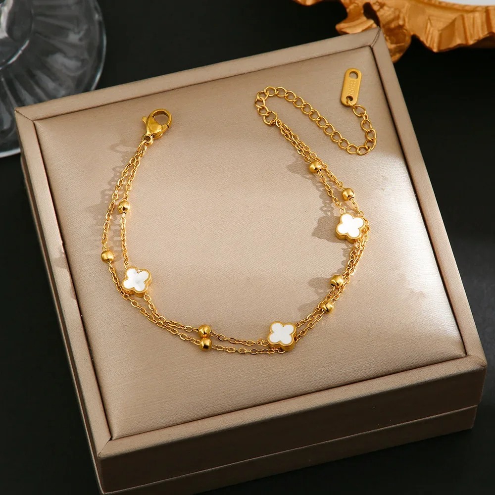 Korean Minimalist Mini Double-Sided Four-Leaf Titanium Steel Bracelet