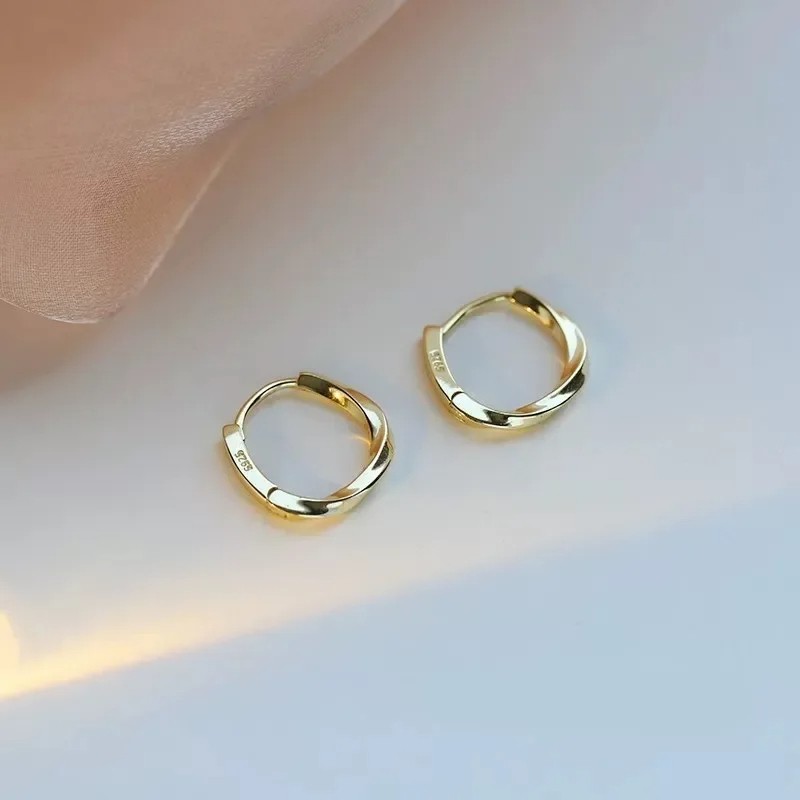 Sterling Silver Round Earrings  Simple Inlaid Design for Women, Wedding Jewelry Accessories
