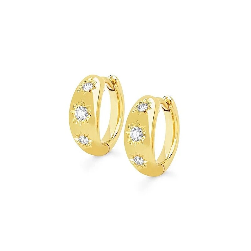 Aide 925 Sterling Silver Eight-Pointed Star Sturdy Gold Hoop Buckle Earrings