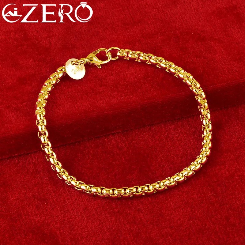 ALIZERO 18K Gold 4mm Round Box Chain Bracelet