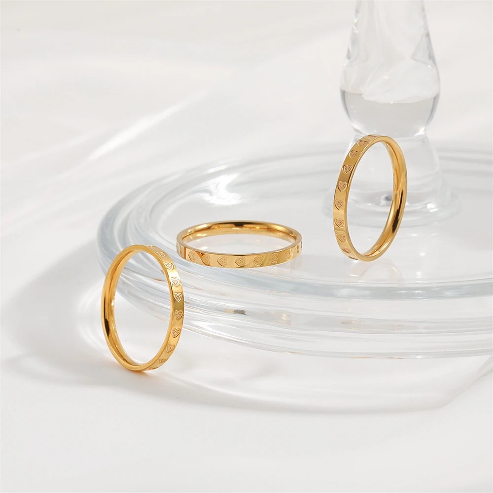 Golden Stainless Steel 2mm Heart Rings