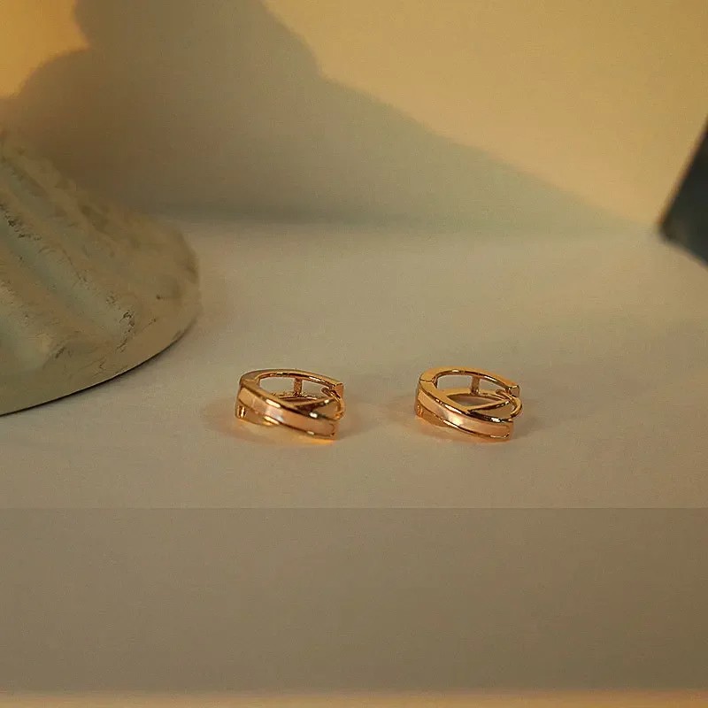 Trendy 14K Real Gold Fritillaria Shell Hoop Earrings