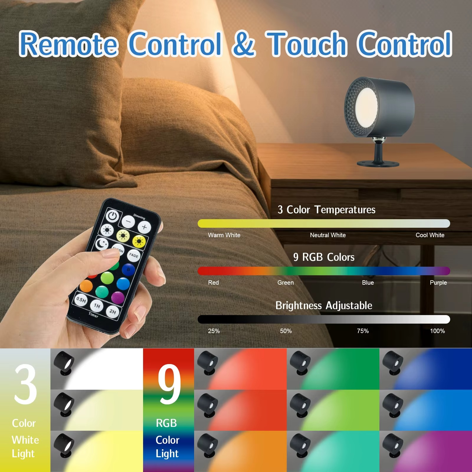 RGB Led Wall Lamp Touch Control Remote