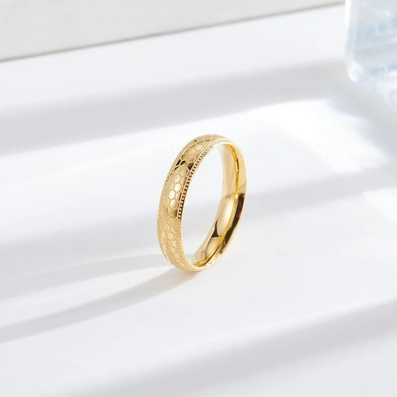 Stainless Steel Rings for Men and Women  Gold Color 4mm Honeycomb Shape