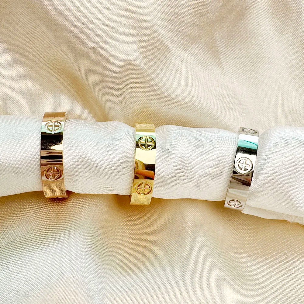 Luxury Brand Classic Cross with Stone Stainless Steel Ring for Women & Couples