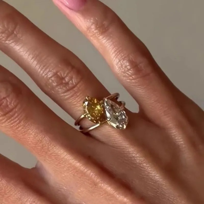 Fashion Jewelry Vintage Temperament Teardrop Glass Rings for Women