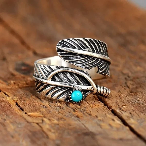 Christmas Pre-SaleBoho Feather Turquoise Adjustable Ring