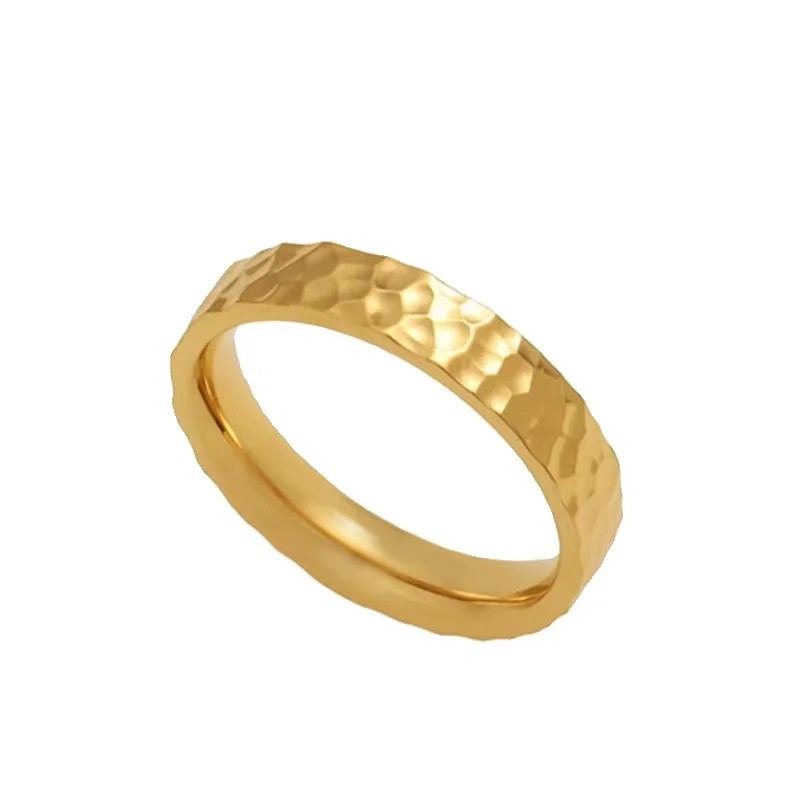 Stainless Steel Gold Color 4mm Hammer Pattern Finger Rings for Men and Women