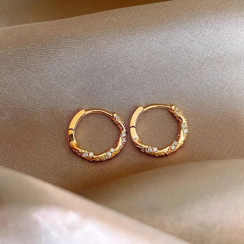 FTCY Simple Luxury Zircon Metal Hoop Earrings for Women