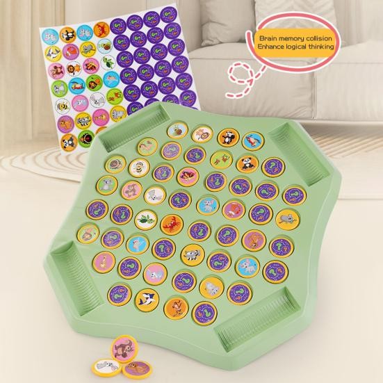 Kids Memory Reversi Chess Game 2 To 4 Players Animal Fruit Flipping Chess Matching Game Focus Training Toddlers Educational Memory Challenge Toy