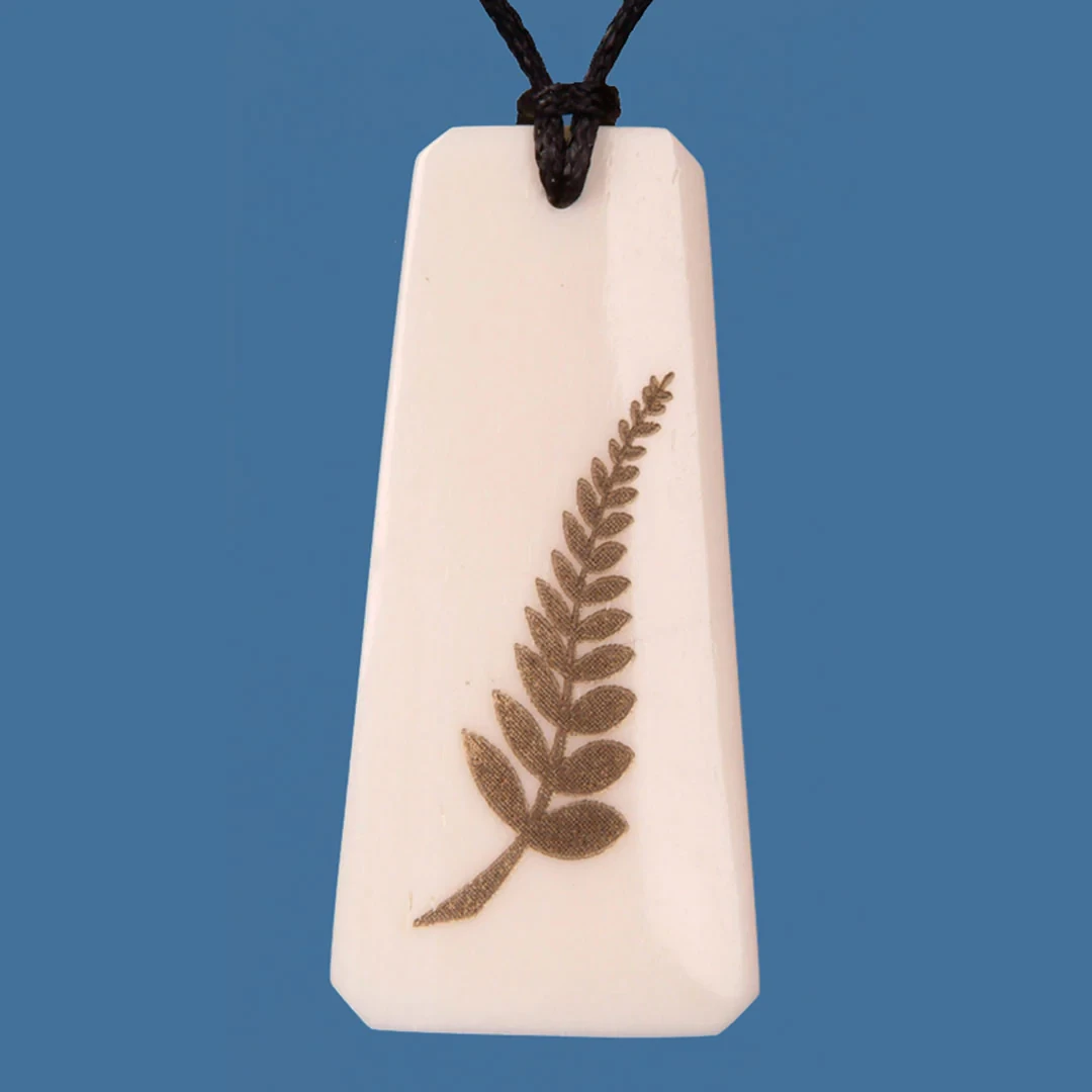 Bone New Zealand Fern Etched Pendant