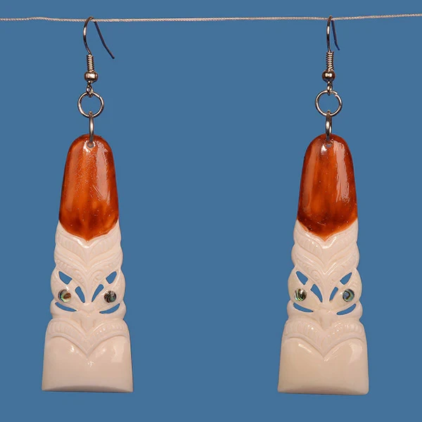 Bone Toki Earrings with Tiki Face