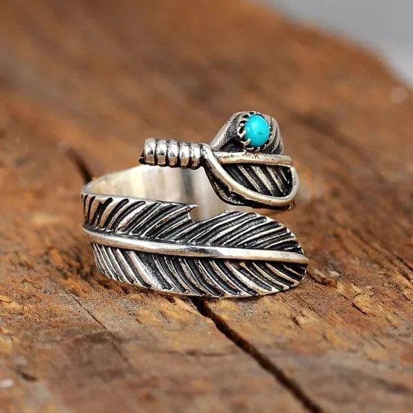 Christmas Pre-SaleBoho Feather Turquoise Adjustable Ring