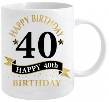 40TH WHITE AND GOLD MUG 360ML