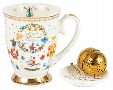 NUTCRACKER 310ML MUG SET WITH TEA STRAINER AND DISH
