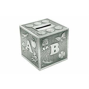 PEWTER PLATE ABC MONEY BANK 10CM