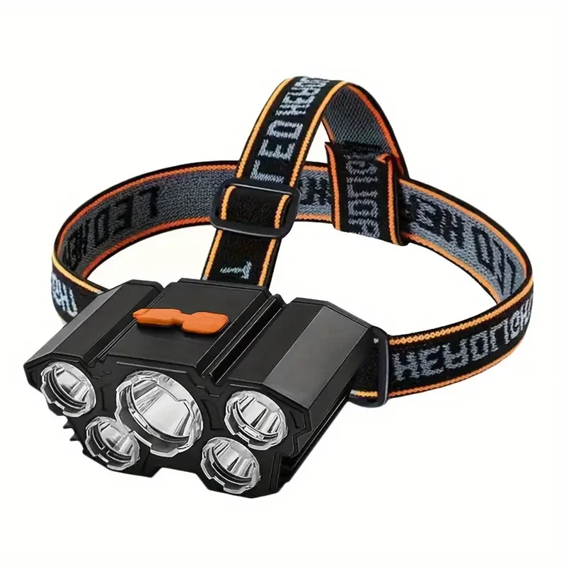 1PC 5 LED Rechargeable Headlamp - Waterproof USB Head Flashlight