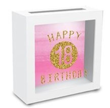 **18 BIRTHDAY MONEY BOX GOLD GLITTER