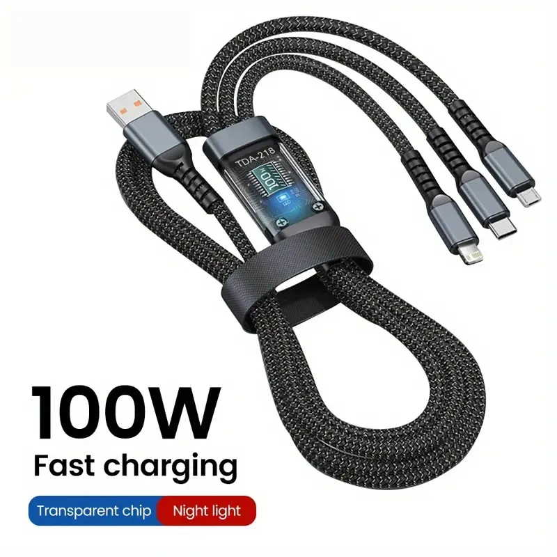 3-in-1 100W USB-C Fast Charging Cable - Multi-Port Micro USB Charging Cord for iPhone, Samsung, Xiaomi POCO