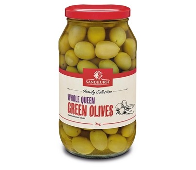 OLIVES QUEEN GREEN PITTED 2KG (SANDHURST PGOP2)