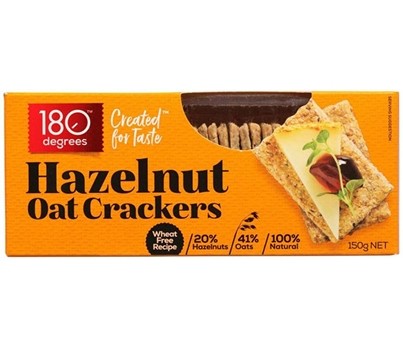 CRACKERS HAZELNUT OAT WHEAT FREE150GM (180 DEGREES 995422)