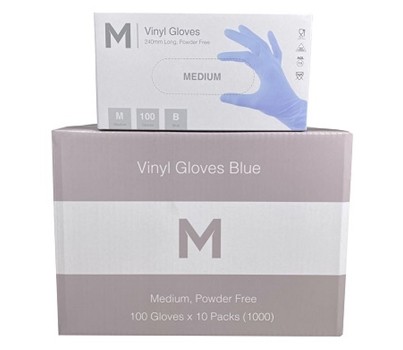 GLOVES VINYL POWDER FREE BLUE MEDIUM 100s (MATTHEWS)29167