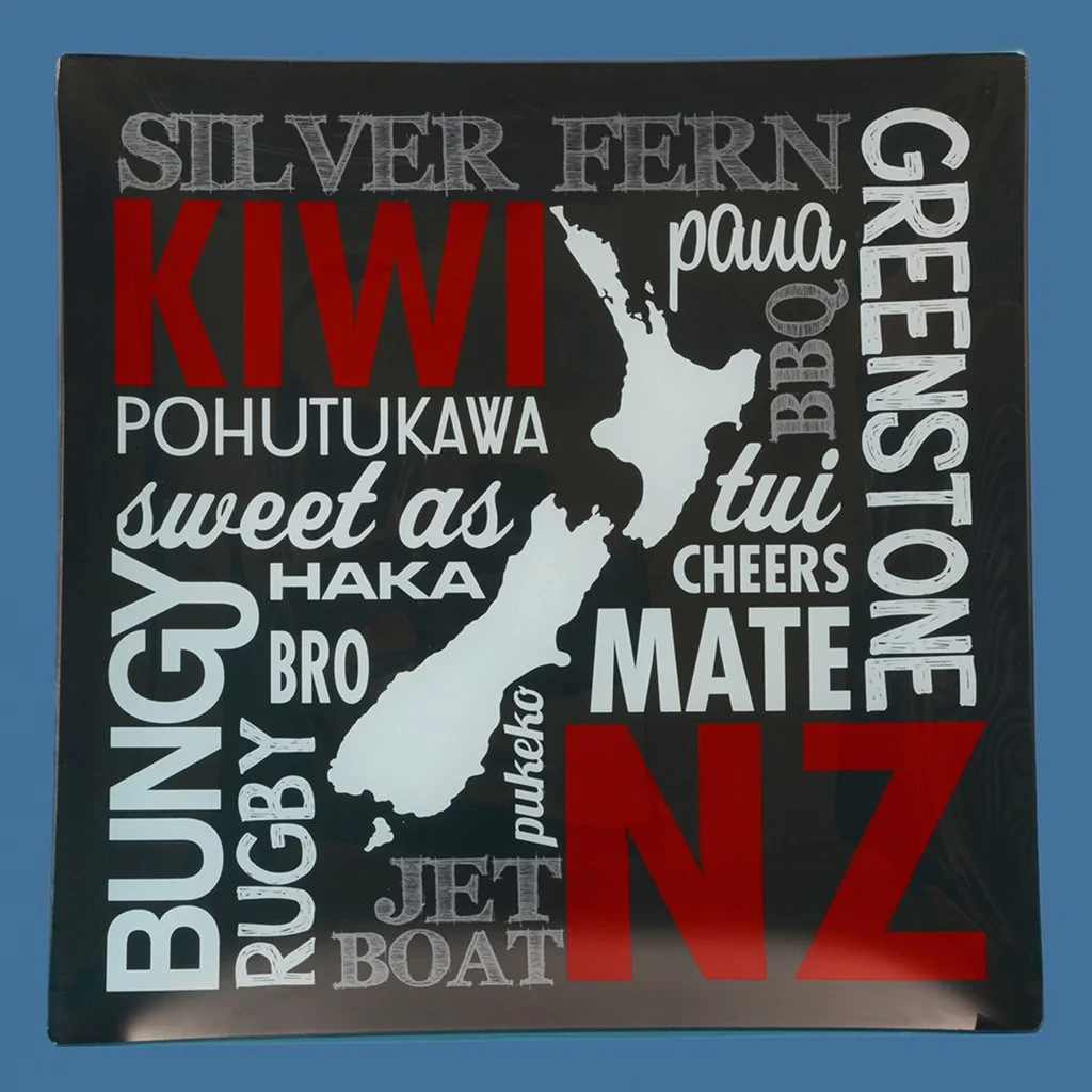 Glass Kiwiana Words Plate