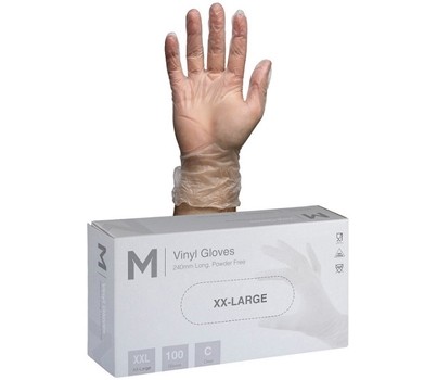 GLOVES VINYL POWDER FREE CLEAR XXL 100s/PKT (MATTHEWS)