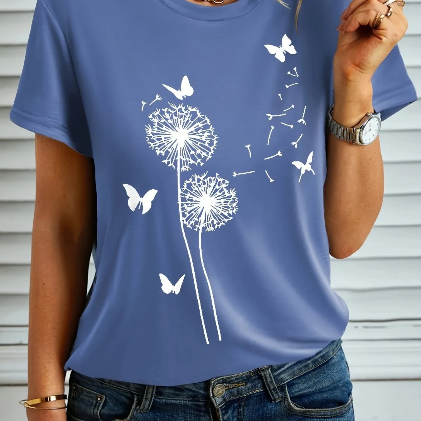Women's Dandelion And Butterfly Printed T-shirt