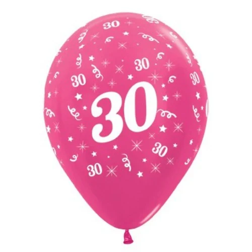 Balloons Age 30 Fuchsia Metallic  - Pack of 6