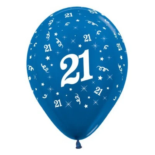 Balloons Age 21 Blue Metallic  - Pack of 6