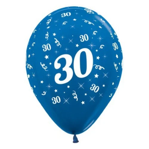 Balloons Age 30 Blue Metallic  - Pack of 6