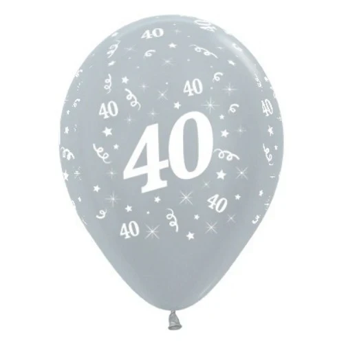 Balloons Age 40 Silver Metallic  - Pack of 6